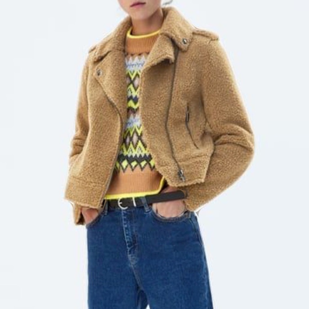 Zara Efecto Teddy Biker Jacket Small